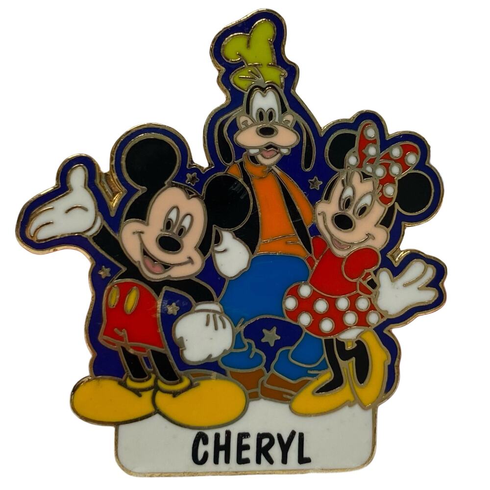 WDW Classic Mickey Minnie Pluto Name Pin Cheryl